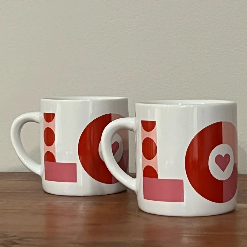 Set of 2 Crate & Barrel LOVE Mugs